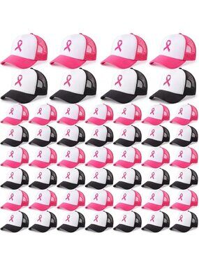 48 Pcs Pink Trucker Hats for Breast Cancer Awareness - Perfect Bulk Gift Set